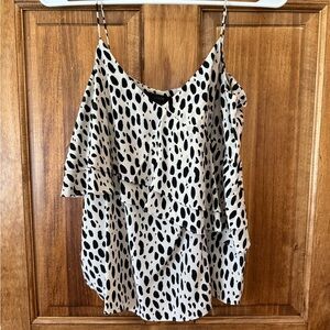 J. Crew Silk Black and Cream Spotted Ruffle Cami